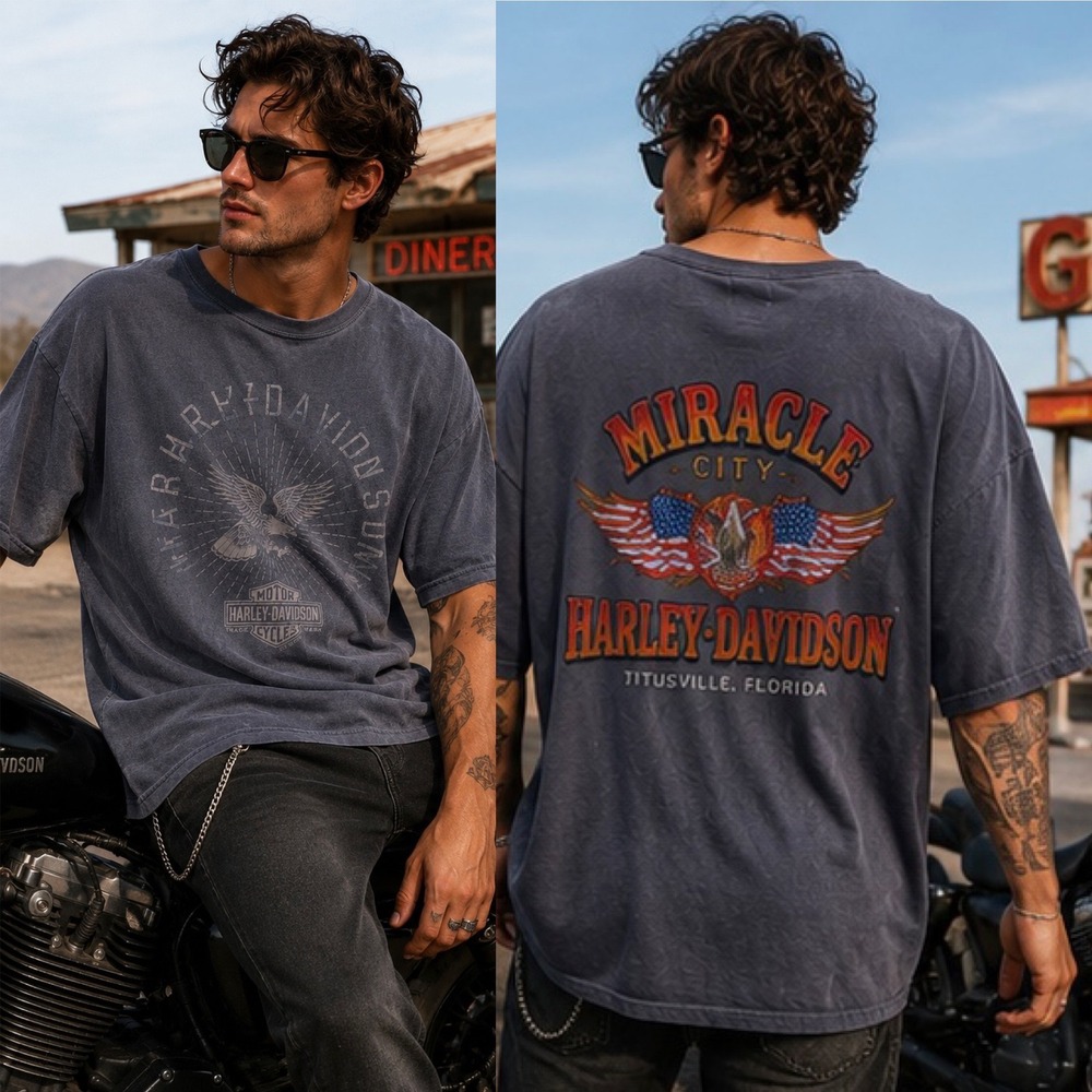 Harley-Davidson Graphic T-Shirt Mens 3XL Blue Eagle Miracle City Titusville FL